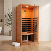 1 Person Extendable FAR Infrared Sauna for Home, Hemlock Wood Low EMF 6 Carbon Heaters Indoor Saunas with LED Lights, Bluetooth Speaker, Digital Control Panel, and Seating Bench — Studio Shot