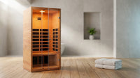 1 Person Extendable FAR Infrared Sauna for Home, Hemlock Wood Low EMF 6 Carbon Heaters Indoor Saunas with LED Lights, Bluetooth Speaker, Digital Control Panel, and Seating Bench — Lifestyle