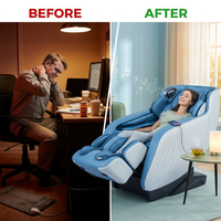 Blue Faux Leather Zero Gravity Recliner 3D Programmable Massage Chair — Before & After