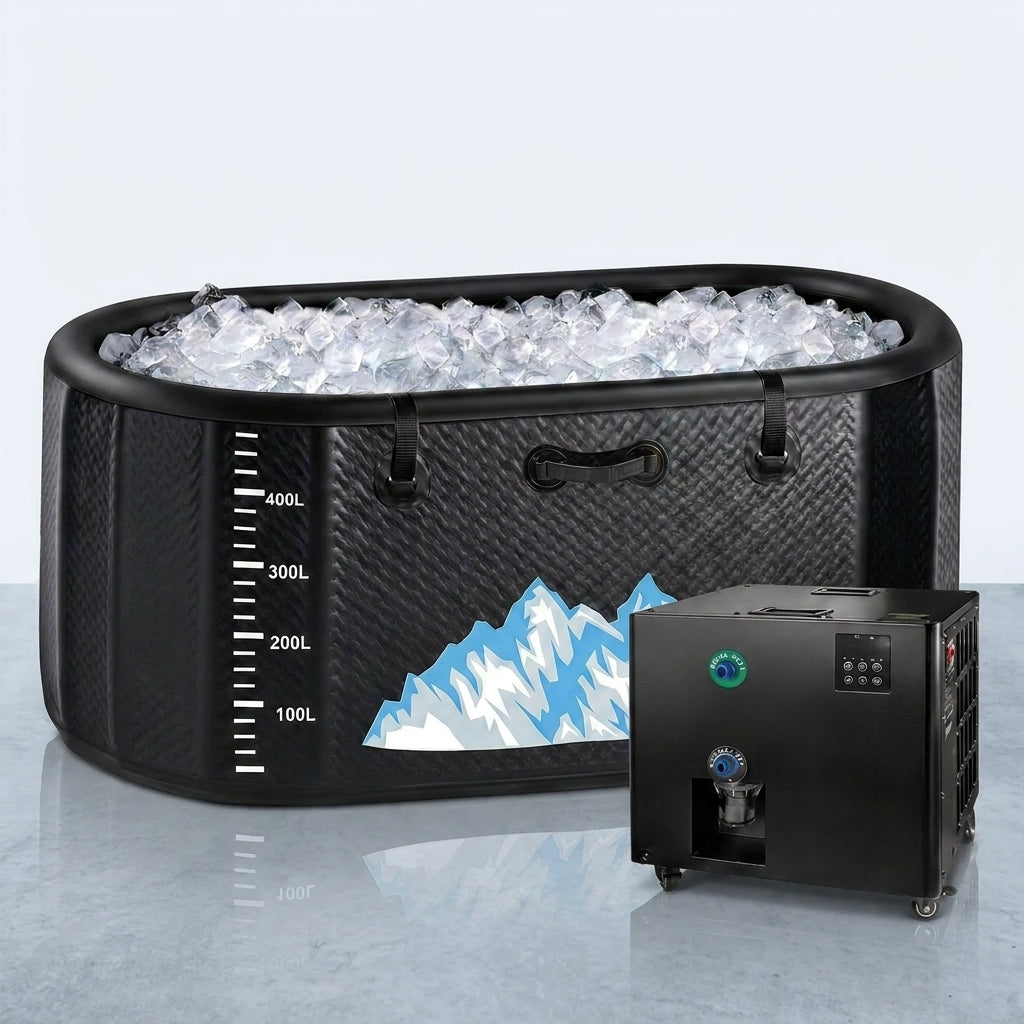 Cold Plunge Tub, 248 Gallon, 1 Horsepower, Heavy-Duty Ice Bath Tub for Athletes with Hot & Cold, Portable Inflatable Plunge Chiller with Water Treatment Kit, Immersion Therapy, Wifi (Black, 1 Set) — Studio Shot